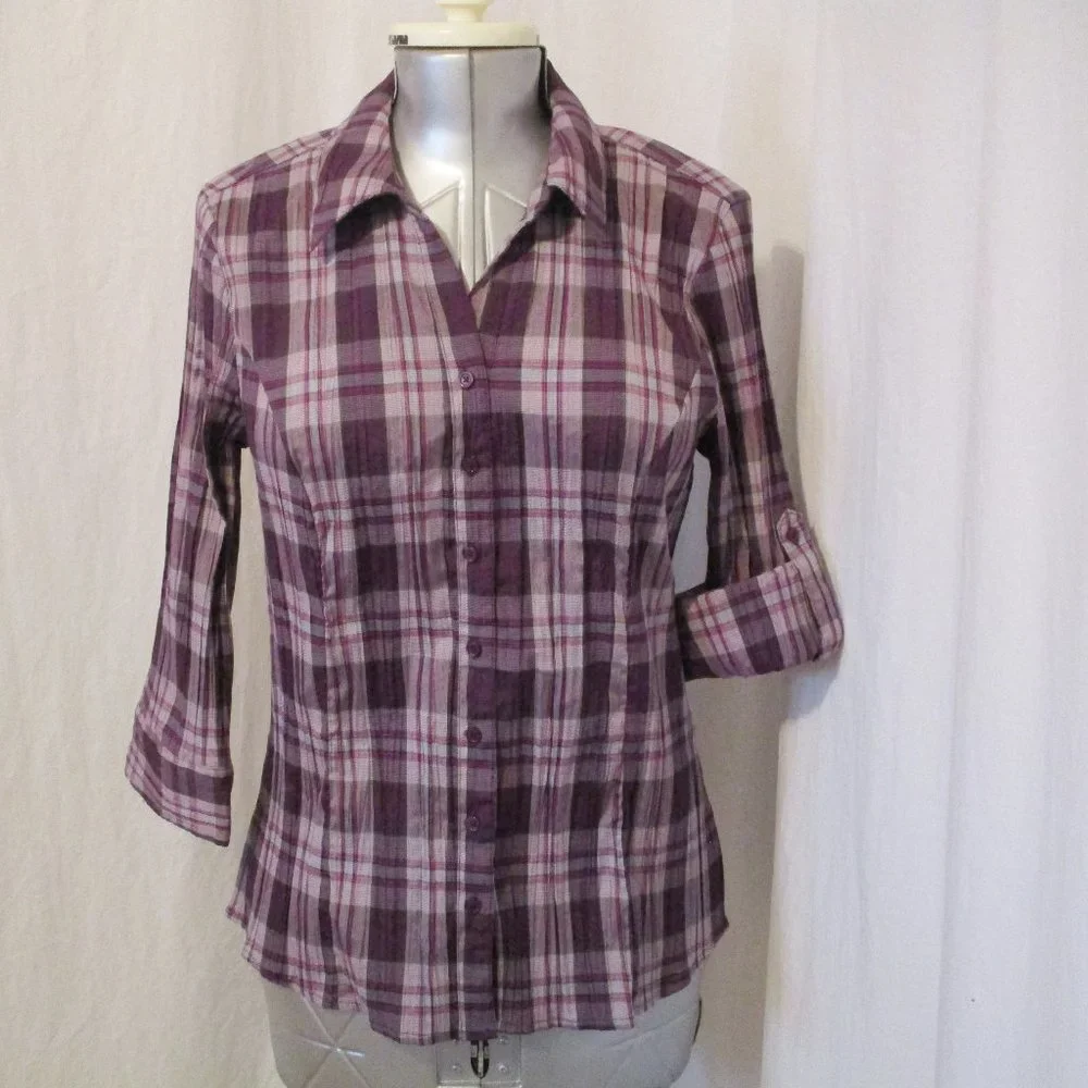 Christopher & Banks Plaid Button Down L - Picture 1 of 8